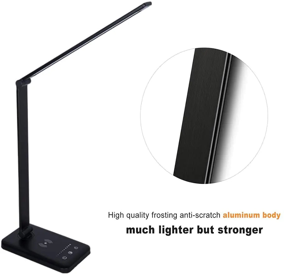 Ultra-Slim LED Desk Lamp with Wireless Phone Charger – 5 Light Modes + Touch Control