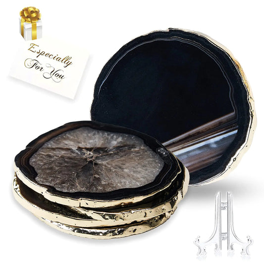 Agate Geode Stone Coasters – Luxury Natural Gemstone Drink Coasters (4-Piece Set)